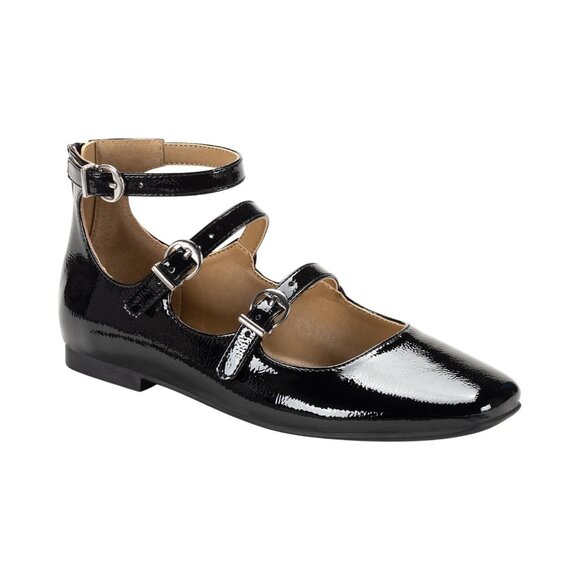 NWT Sun + Stone Womens Cecillee Triple Strap Mary Jane Flats Black Pat 10M - Picture 1 of 11